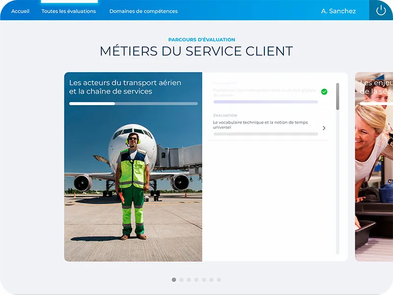 Cap aérien écran de la home des modules L'écran de présentation des parcours et modules de l'application Cap Aérien